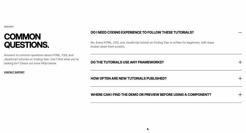 FAQ Section HTML CSS JavaScript